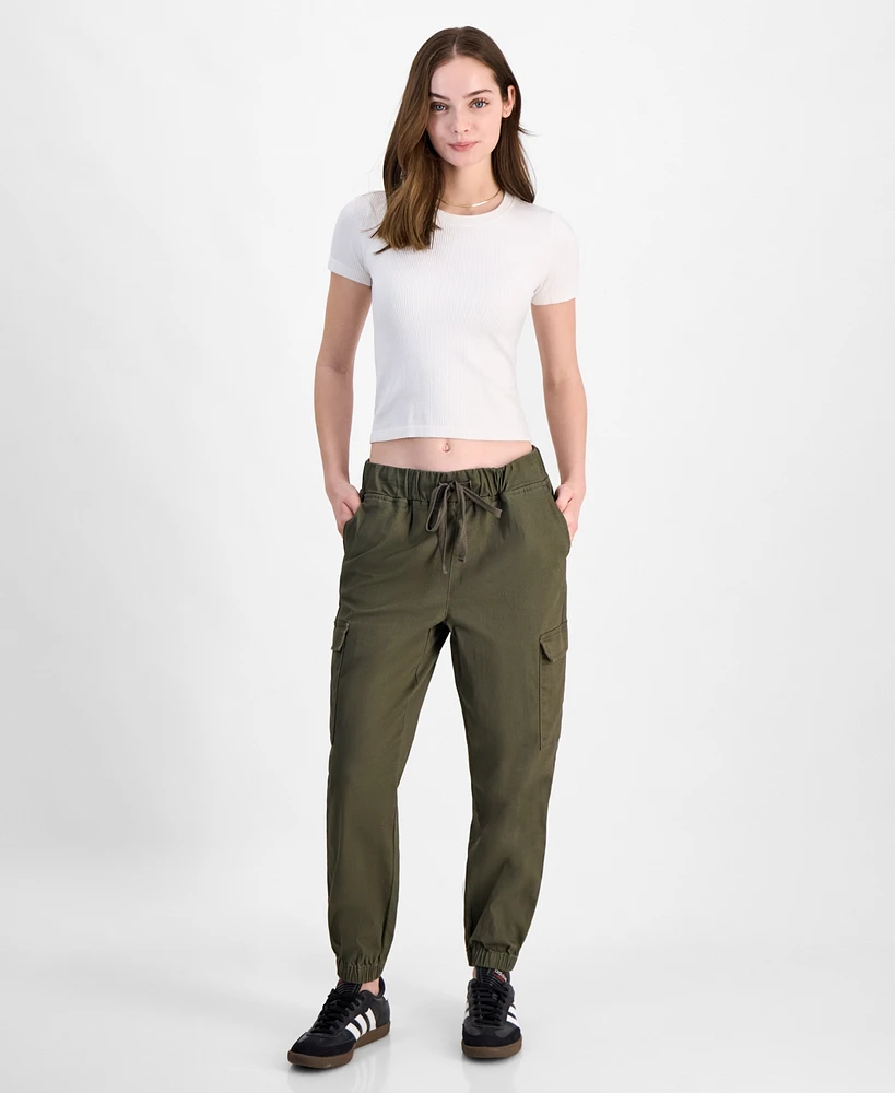 Tinseltown Juniors' High Waisted Pull On Utility Jogger Pants