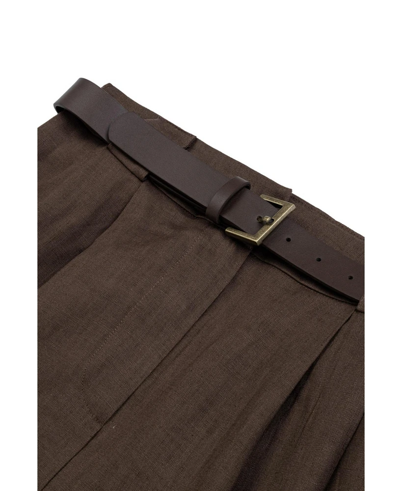 Nocturne Women's Belted Linen Mini Shorts