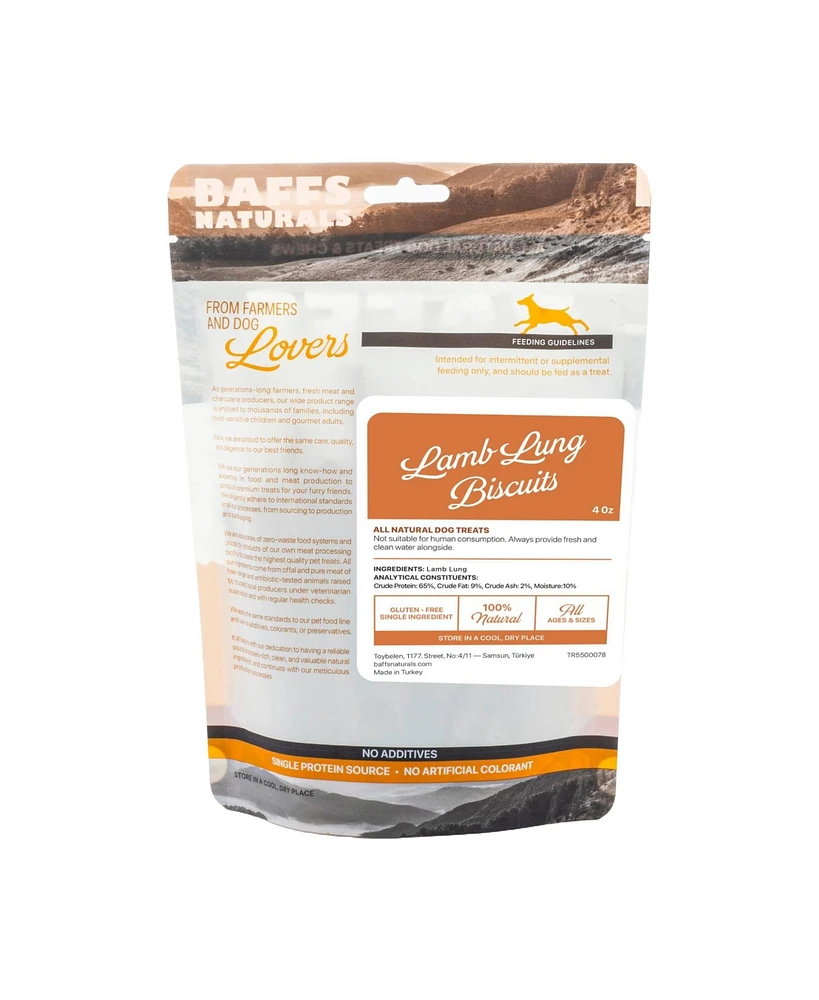 Baffs Naturals All-Natural Premium Lamb Lung Biscuits – 2 Pack (4oz Each)