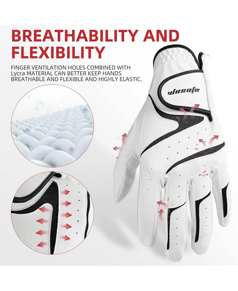 Wosofe Golf Glove Left Hand Men Pu Transparent Non-Slip Nanocloth Lycra Accessories No Sweat Comfortable all Weather with Scorer and Tee