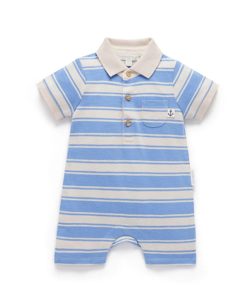 Purebaby Baby Boys Striped Polo Growsuit