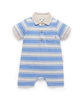 Purebaby Baby Boys Striped Polo Growsuit