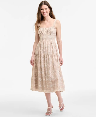 Row A Juniors' Eyelet-Embroidered Tiered Midi Dress