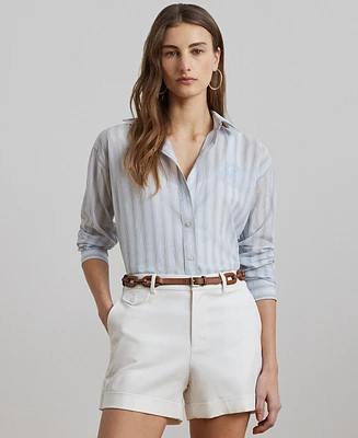 Lauren Ralph Lauren Petite Oversize Striped Cotton Voile Shirt