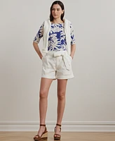 Lauren Ralph Lauren Petite Palm-Frond-Print Cotton Boatneck Tee