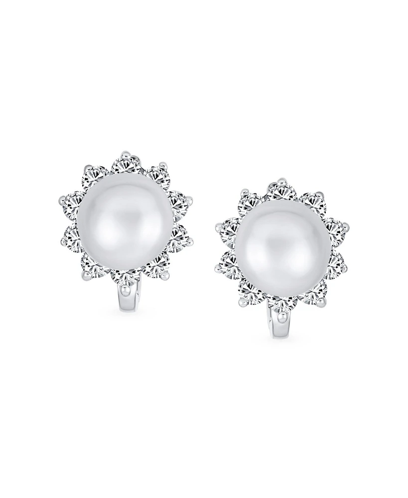 Bling Jewelry Classic Pearl Stud Earrings, Sterling Silver Huggie Latch Back