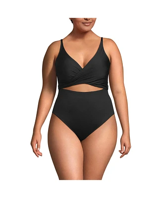 Lands' End Women's Wrap Monokini High Leg One Piece Swimsuit