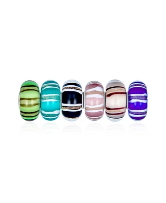 Bling Jewelry Multi Colors Set of 6 Sterling Silver Core Murano Glass Charm Bead Bracelet