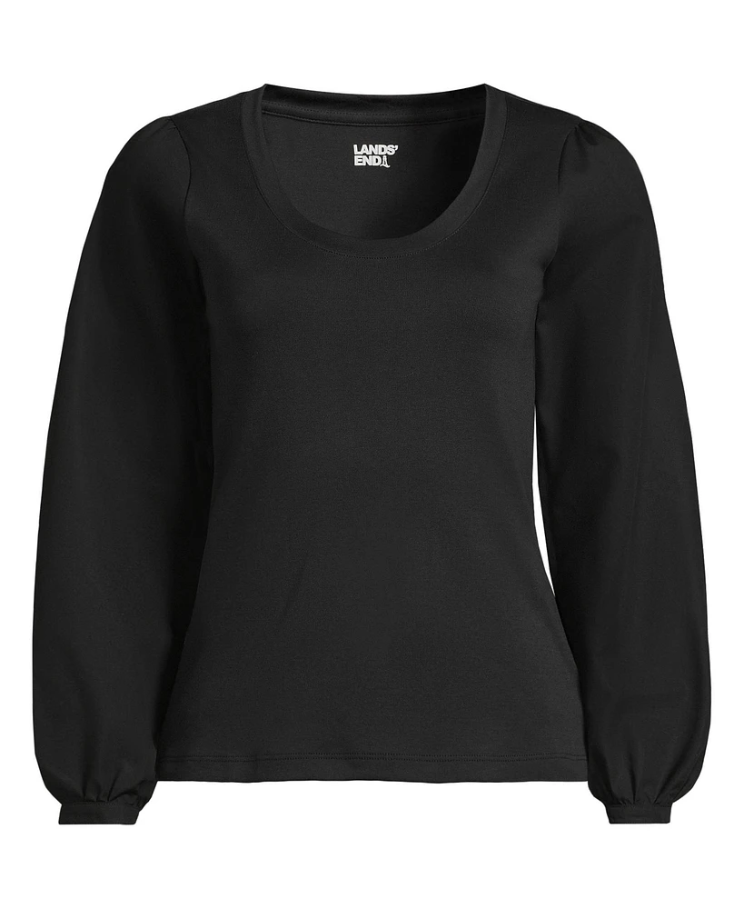 Lands' End Plus Supima Interlock Scoop Neck Blouson Sleeve Top