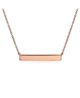 Bling Jewelry Thin Name Plated Sideways Horizontal Flat Bar Pendant Necklace Rose Gold Plated Sterling Silver