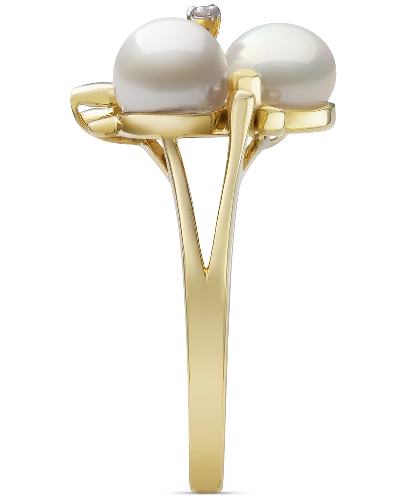 Belle de Mer Cultured Freshwater Pearl (6-7mm) & Diamond Accent Flower Cluster Ring in 14k Gold