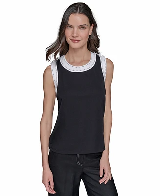 Karl Lagerfeld Paris Women's Contrast-Trim Sleeveless Top