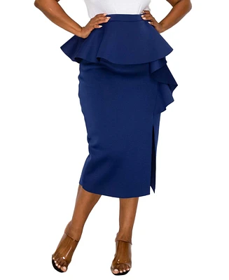 L I V D Plus Size Ruffled Peplum Neoprene Midi Skirt