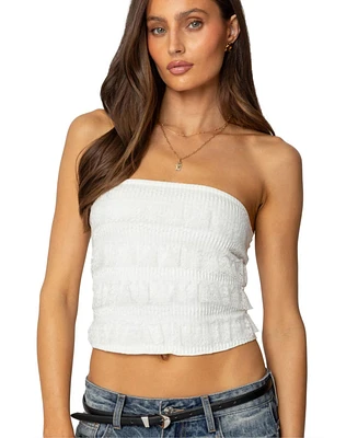 Edikted Women's Georgette Lacey Ruffle Tube Top