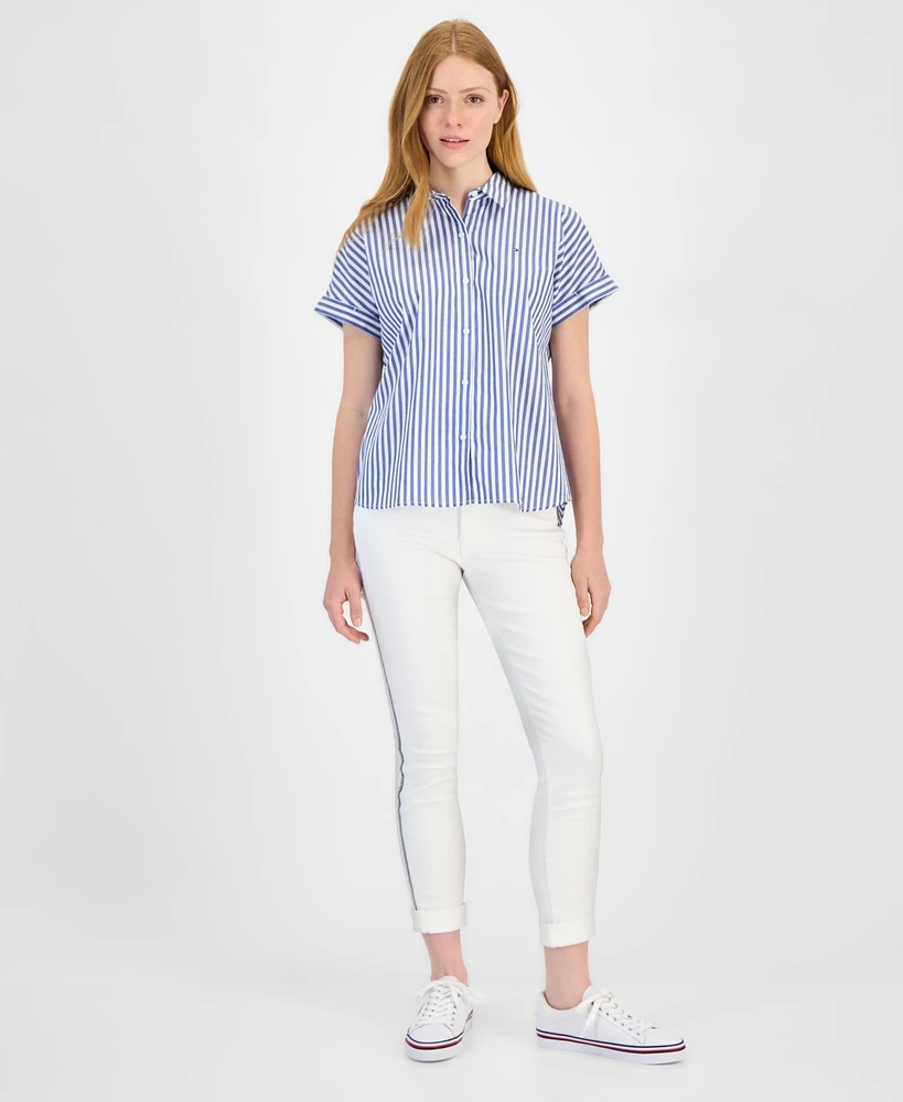 Tommy Hilfiger Women's Cotton Striped Cuffed-Sleeve Shirt