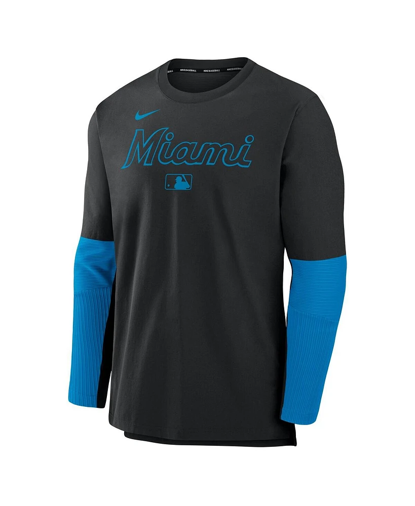 Nike Men's Black/Blue Miami Marlins Authentic Collection Player Lightweight Performance Long Sleeve Top