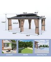 Mondawe 12 Ft. W x Ft. D Solid Cedar Wood Patio Gazebo with Curtains and Mesh Screens