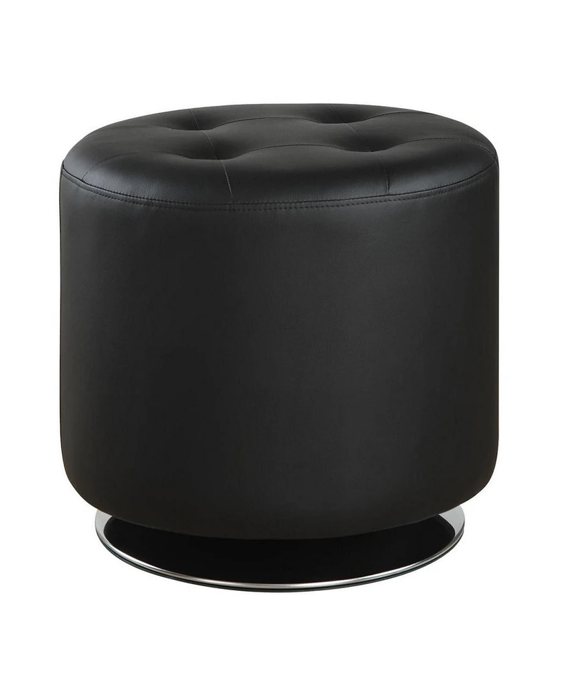 Tufted Round Swivel Ottoman in Leather for Living Room