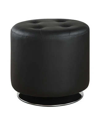 Tufted Round Swivel Ottoman in Leather for Living Room