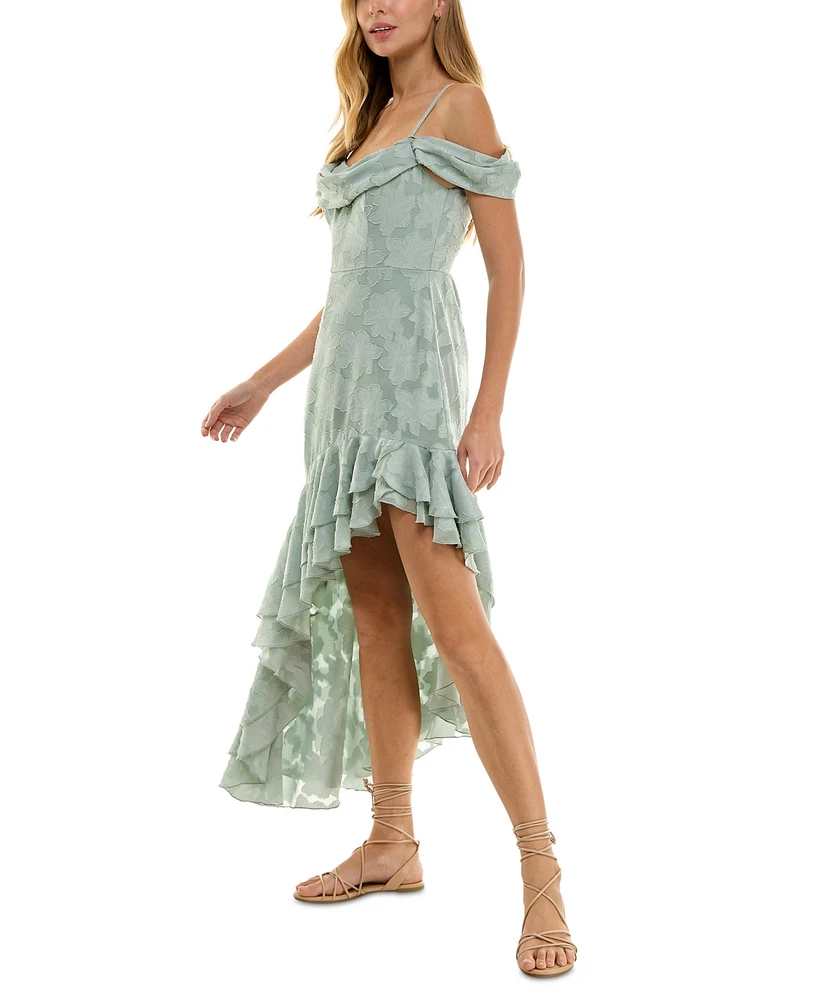 City Studios Juniors' Textured Draped High-Low Dress