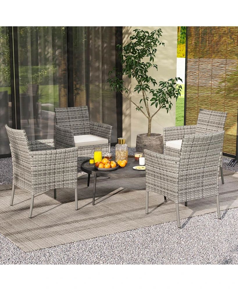 Set of 2 Patio Rattan Arm Dining Chair Cushioned Sofa Furniture