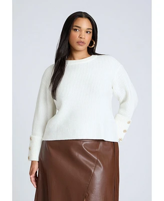 Eloquii Women's Buttoned Sleeve Sweater