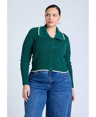 Eloquii Women's Oversized Collar Ribbed Sweater
