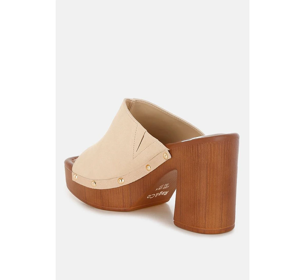 Masaki Soft Suede Leather Wooden Clogs