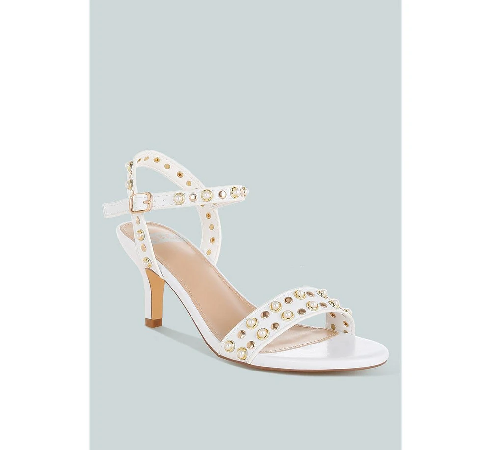 Nidara Studded Real Leather Kitten Heel Sandals