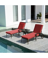 Mondawe Outdoor Cast Aluminum Chaise Lounge Chair with Wheel and Cushion