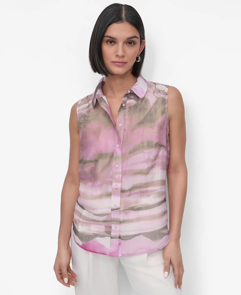 Dkny Women's Printed Chiffon Sleeveless Shirt