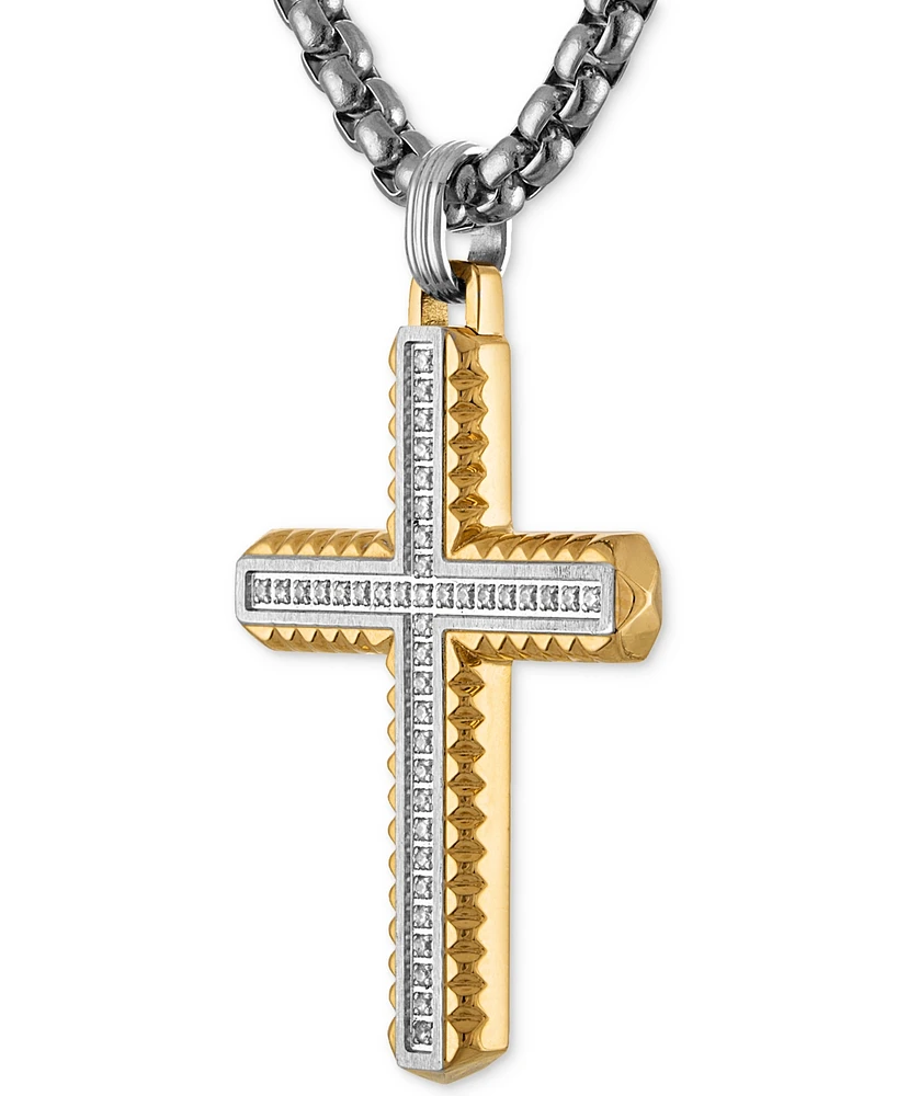 Esquire Men's Jewelry Diamond Cross 22" Pendant Necklace (1/5 ct. t.w.) in Stainless Steel & Yellow Gold-Tone Ion-Plated Stainless Steel