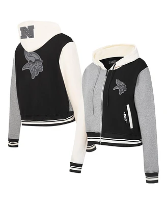 Pro Standard Women's Gray Minnesota Vikings Reverse French Terry Color Block Full-Zip Hoodie Jacket