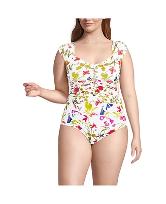 Lands' End Plus Ruched Cap Sleeve Midkini Top
