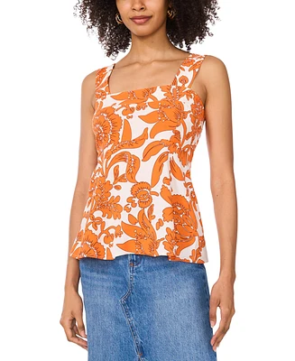 Vince Camuto Women's Floral Square-Neck Smocked-Back Sleeveless Top