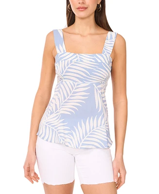Vince Camuto Women's Tropical-Print Square-Neck Smocked-Back Sleeveless Top