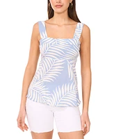 Vince Camuto Women's Tropical-Print Square-Neck Smocked-Back Sleeveless Top