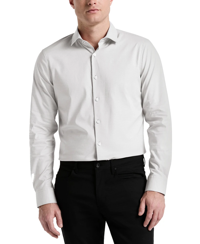 Perry Ellis Men's Slim Fit Long Sleeve Button-Front Dobby Cotton Shirt