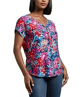 Jones New York Women's Garden Print V-Neck Jersey Top