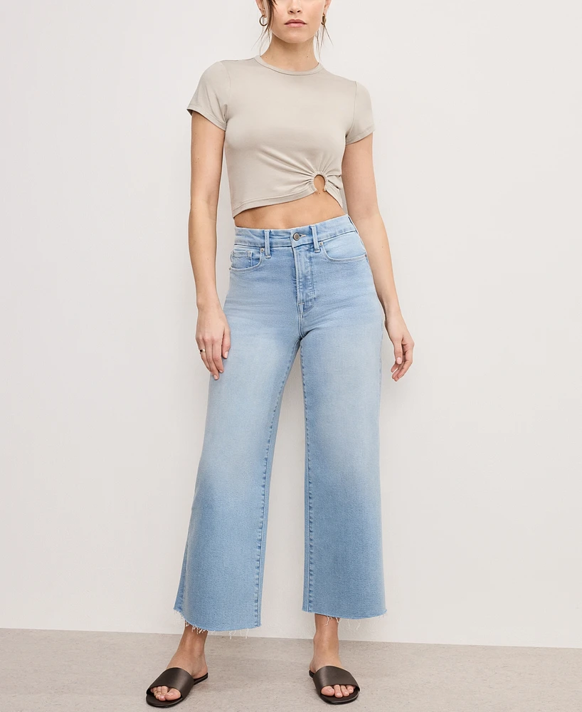 Good American Women's Waist Palazzo Crop Light Compression Jeans