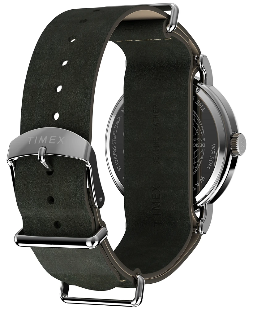 Timex Men's Analog Green Leather Strap Watch, 40mm