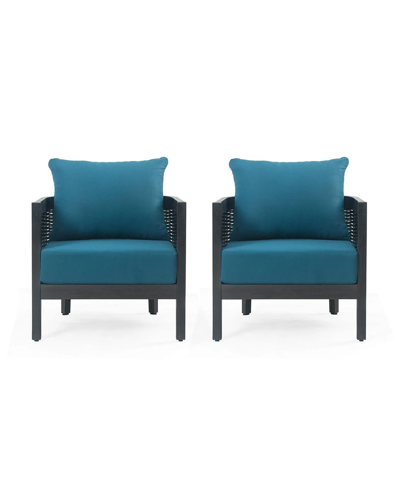 Outdoor Acacia Wicker Club Chairs (2), Black/Teal, 27,5"W