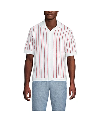 Lands' End Men's Short Sleeve Racked Button Down Sweater Polo