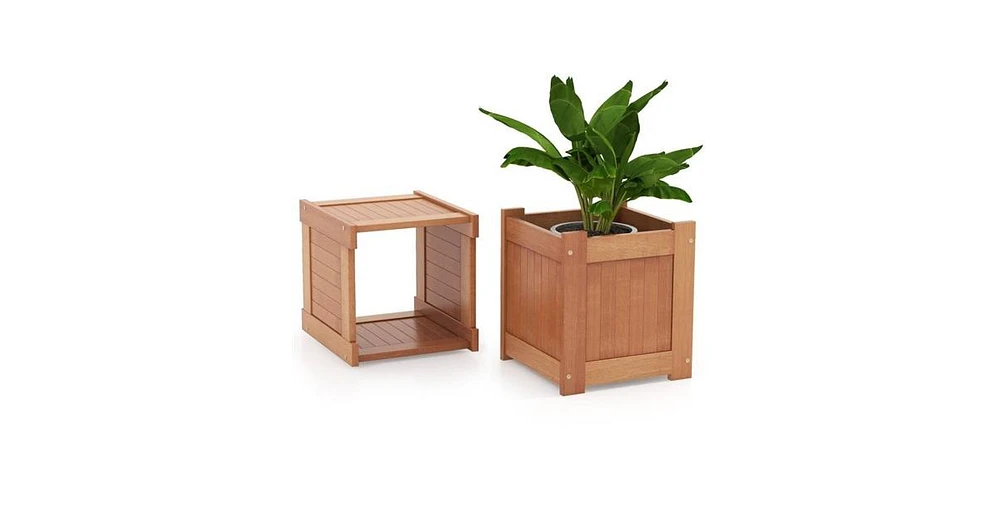 Farmhouse Durable Outdoor Wooden Planter Box with Garden Bench
