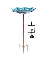 Exquisite Feathers Deck-Mounted/Staked Glass Bird Bath - 11” Diameter - Turquoise