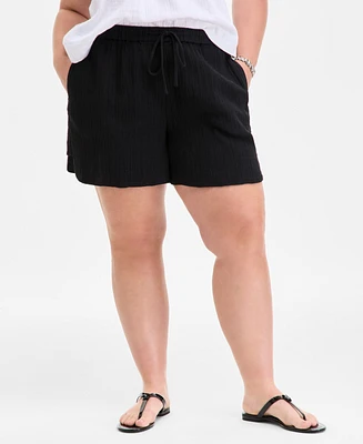 On 34th Plus Cotton Gauze Drawstring Curved Shorts, Exclusively at Macy's