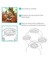 Steel 4-Tiered Ferris Wheel Potted Flower Plant Stand Display - 28" - White
