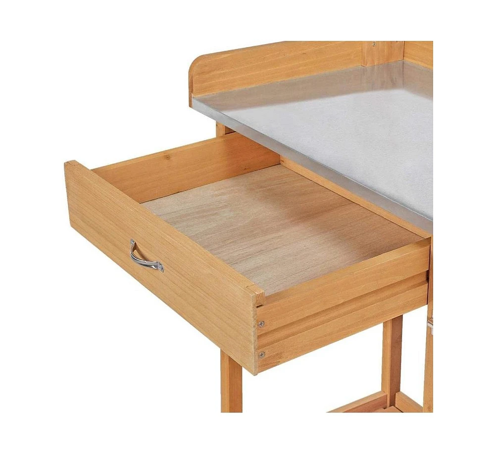 Potting Bench with Galvanized Steel Table Top for Durable Outdoor Gardening