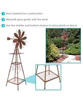 Rustic Windmill Metal Outdoor Garden Statue with Tiers - 51" H - Brown/Copper
