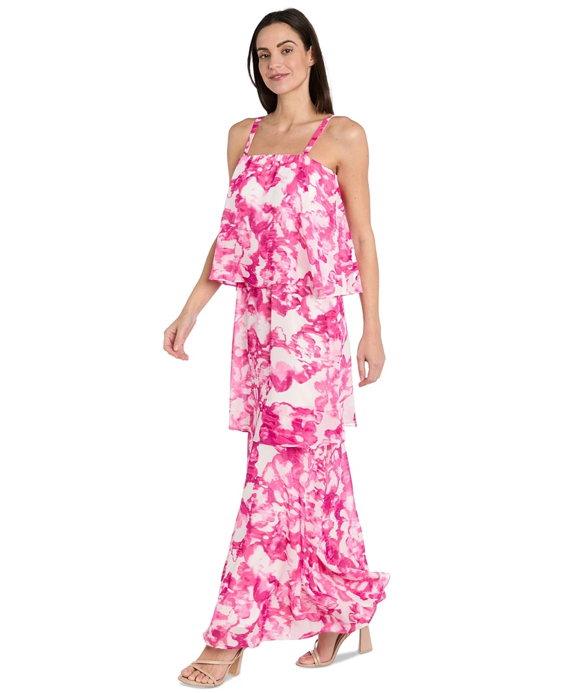 R & M Richards Women's Printed Tiered Chiffon Dress